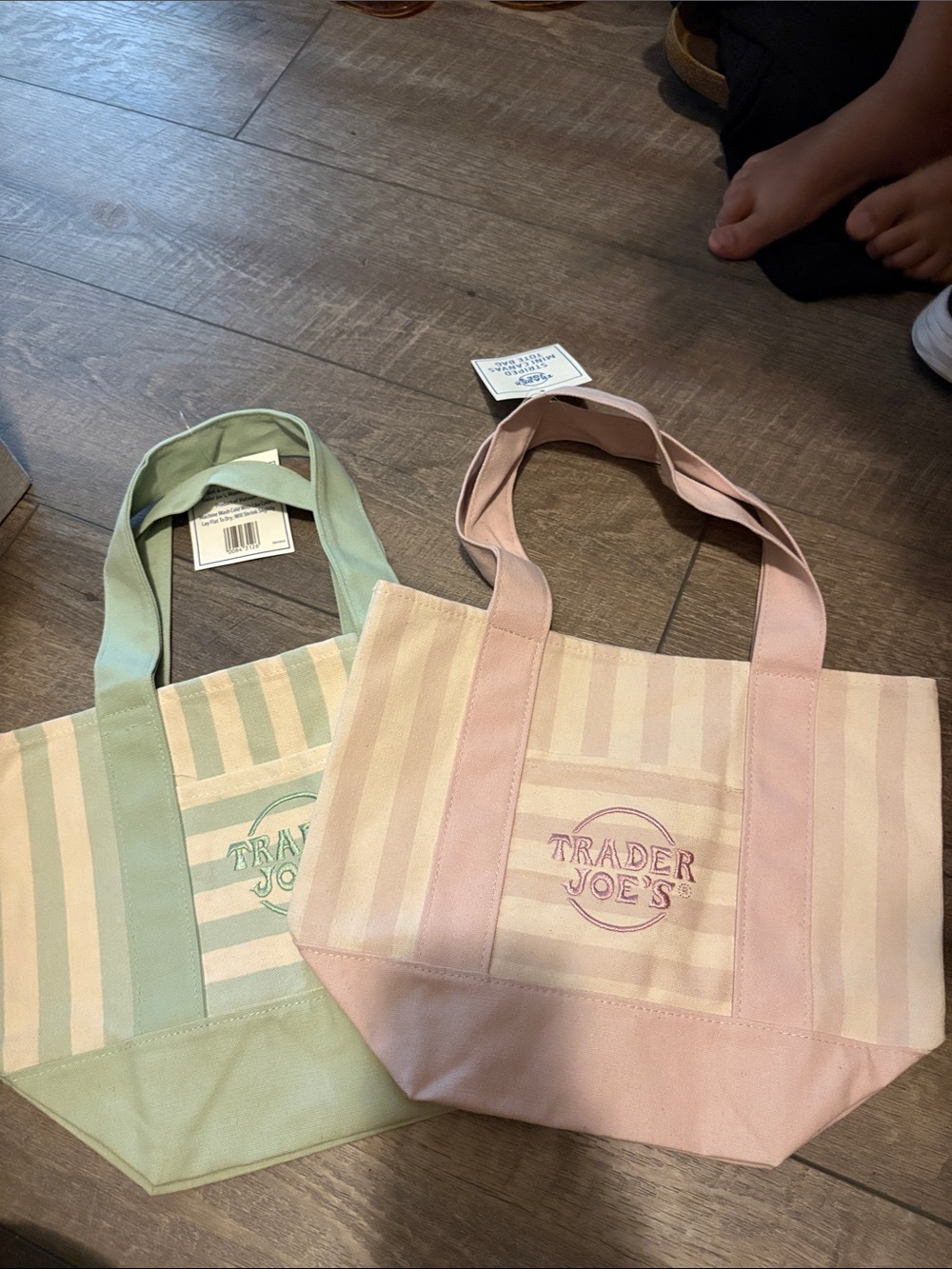 Trader Joe's Pink Stripe Canvas Tote Bag and Teal Tote Bag